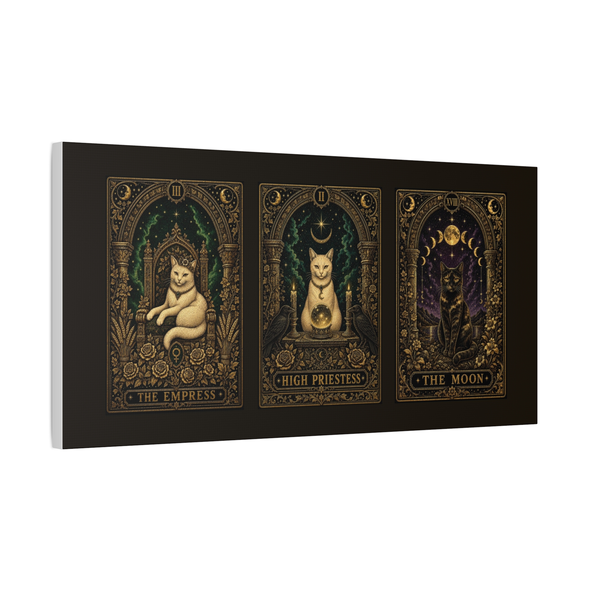 The Empress, The High Priestess & The Moon | Black Cat Tarot Triptych Canvas - Image 5