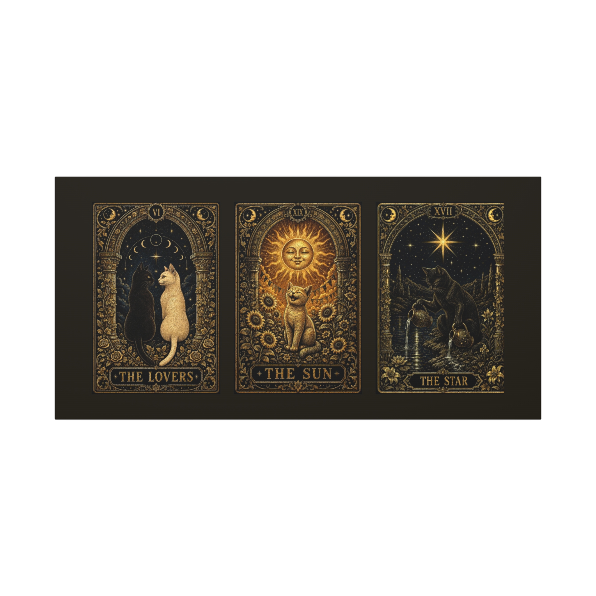 The Lovers, The Sun & The Star | Black Cat Tarot Triptych Canvas - Image 4
