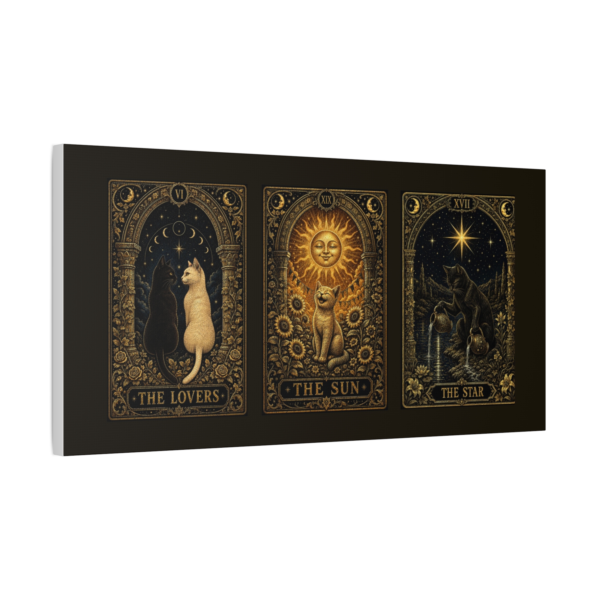 The Lovers, The Sun & The Star | Black Cat Tarot Triptych Canvas - Image 5
