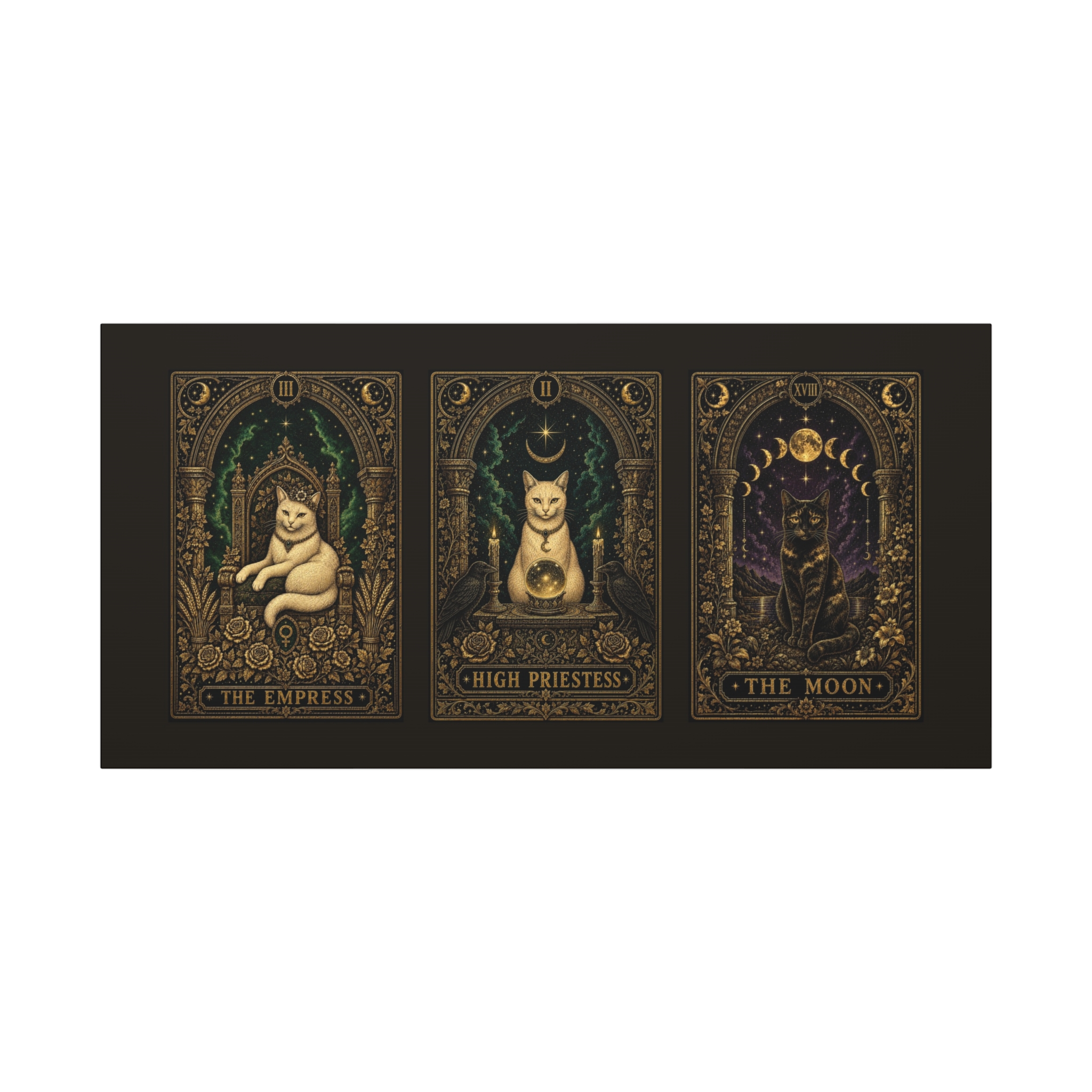 The Empress, The High Priestess & The Moon | Black Cat Tarot Triptych Canvas - Image 4