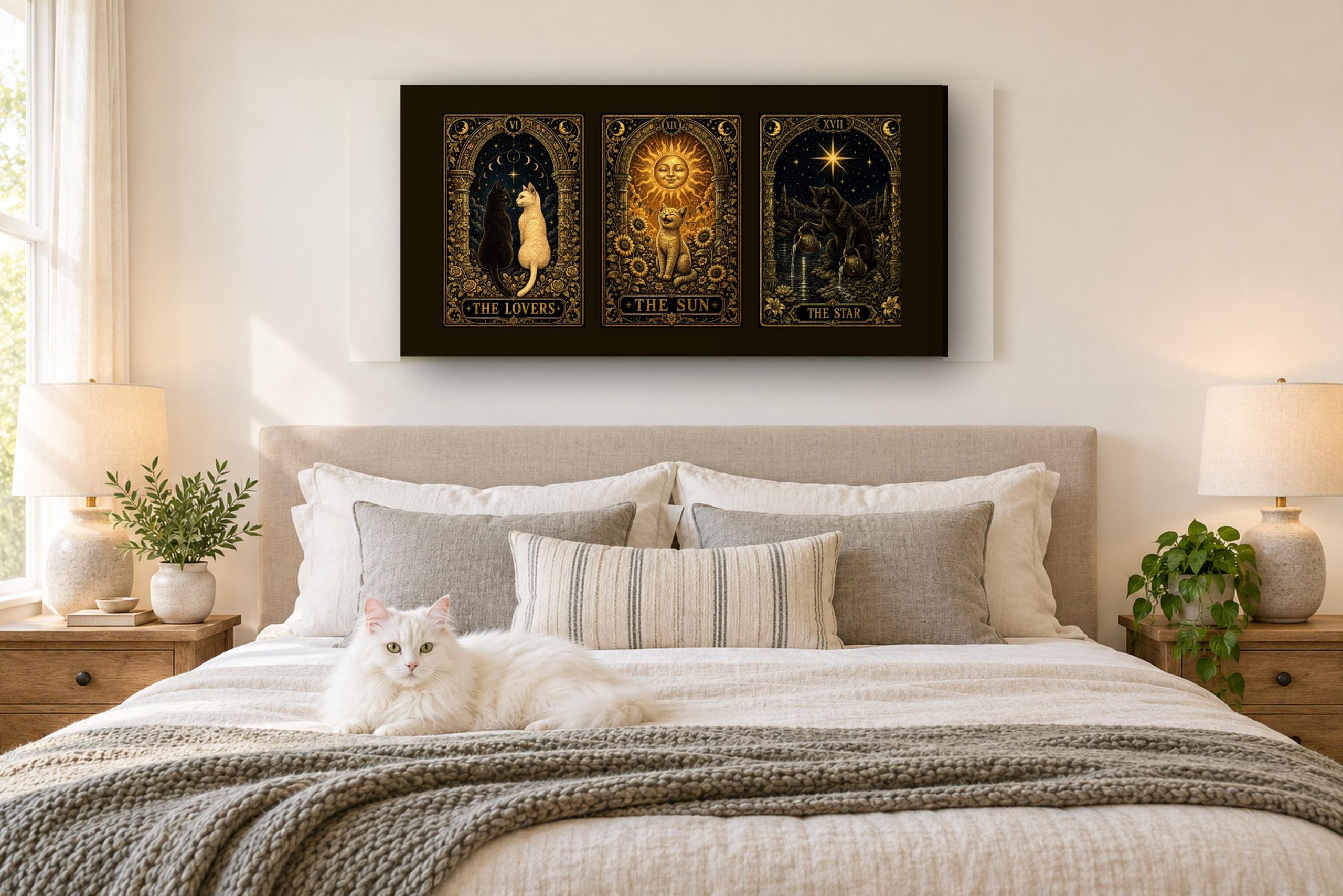 The Lovers, The Sun & The Star | Black Cat Tarot Triptych Canvas - Image 2