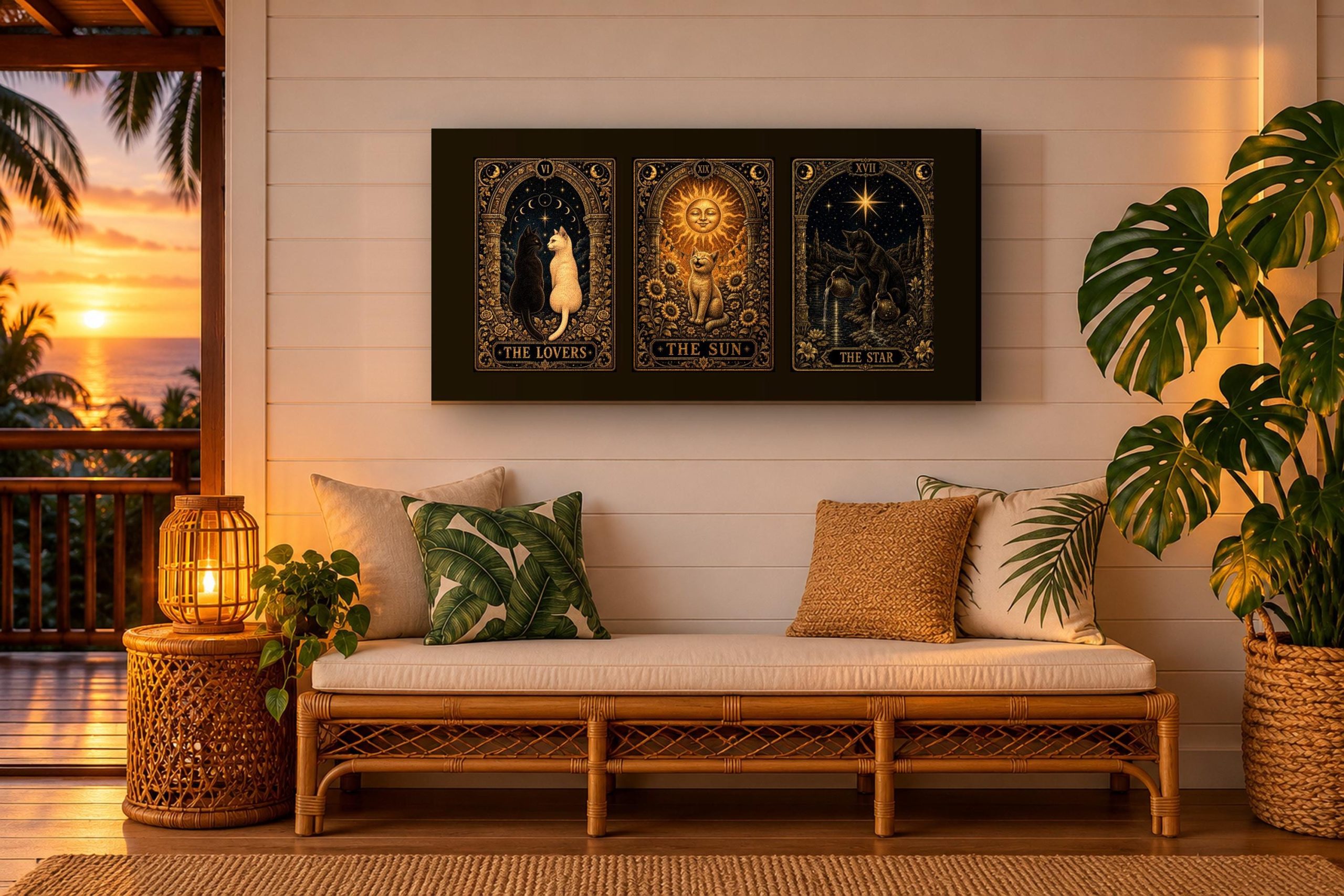 The Lovers, The Sun & The Star | Black Cat Tarot Triptych Canvas - Image 3