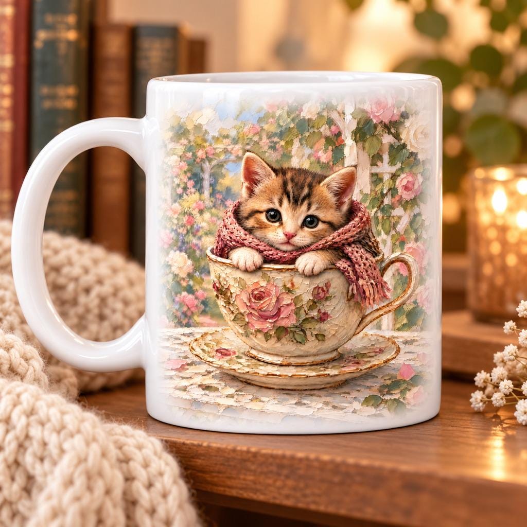 Tabby Cat Teacup Mug - Image 2